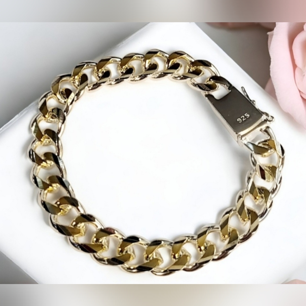 Sterling Silver Bracelet And Gold 8mm Mens Or Womens Jewelry